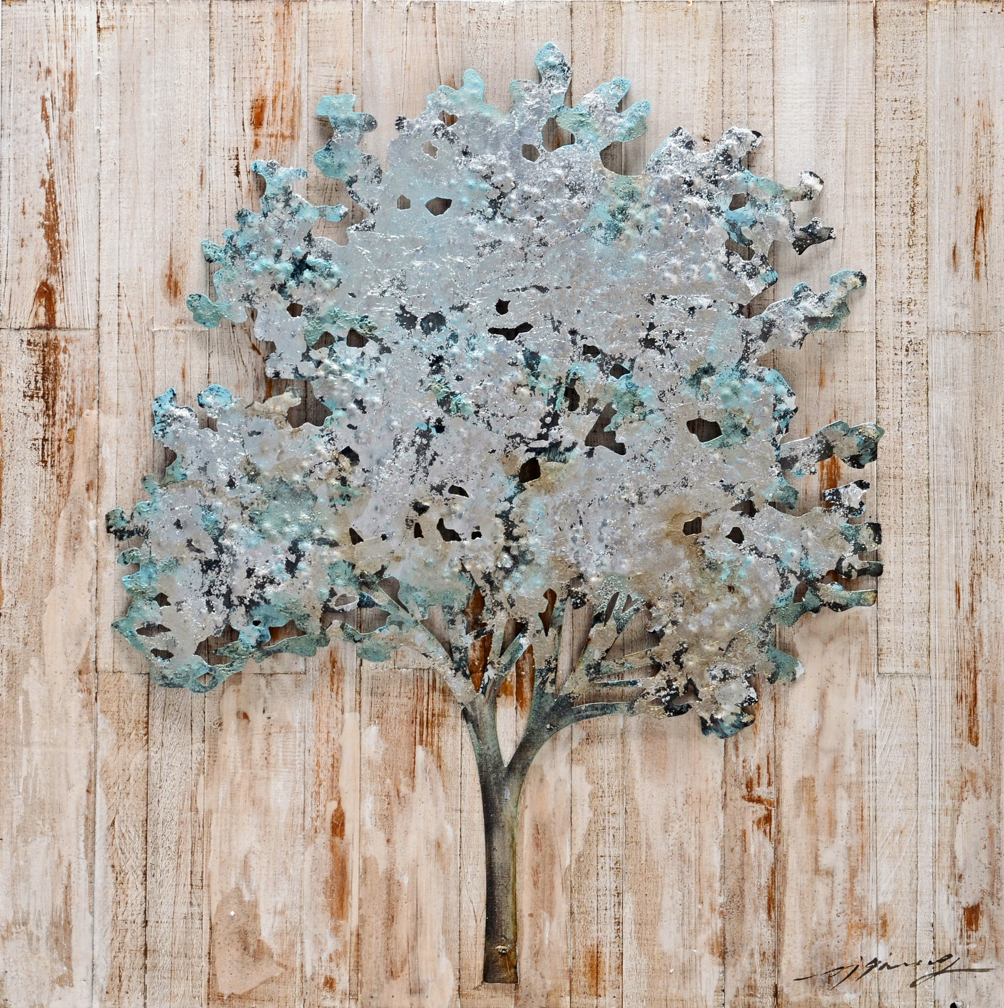 PXFC347 Wall décor art oil on canvas nature single tree brown blue silver tones
